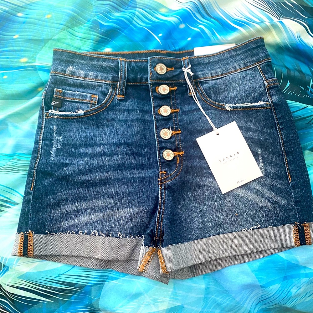 Kancan button fly high rise shorts